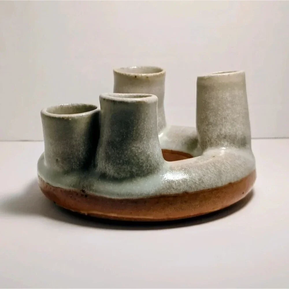 Vintage Handmade Studio Pottery 4 Taper Candlestick Holder Dish Custom Unsigned